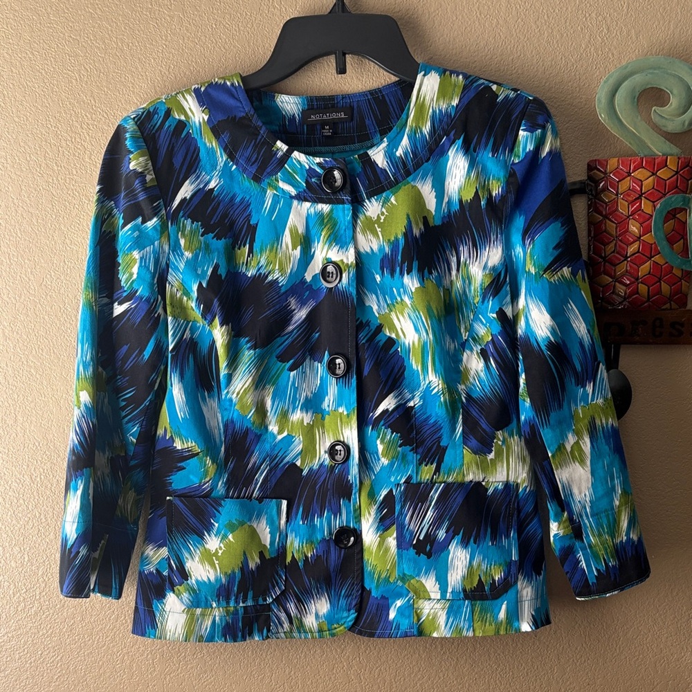 Coldwater Creek Blue and Green Abstract Blazer